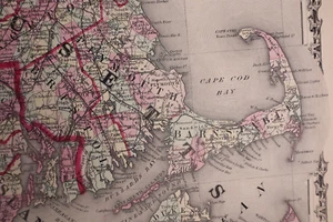 1863 Map ~ MASSACHUSETTS, CONNECTICUT, RHODE ISLAND by Johnson & Ward (18x26)#20 - Picture 1 of 3