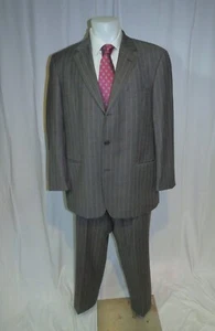 Hugo Boss Taupe Flannel Striped Cashmere Blend Three Button Suit 46R - Picture 1 of 18