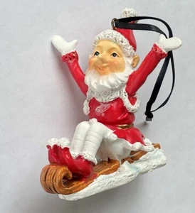 NHL Detroit Red Wings Elf On Sled Christmas Tree Ornament Decoration Hockey - Picture 1 of 1