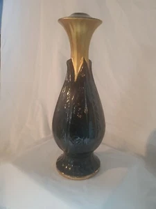 Mid Century California Art Pottery Tulip Table Lamp Base Parts Green Black 12.5" - Picture 1 of 10