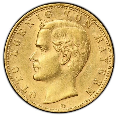Baviera - 1896-D Otto 10 Marcas - PCGS AU58 - IMPRESIONANTE COLOR ORIGINAL - SE VE SIN USAR Foto 1 de 4