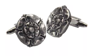 English Tudor Rose Silver Pewter Mens Gift cuff links by CUFFLINKS DIRECT - Picture 1 of 9