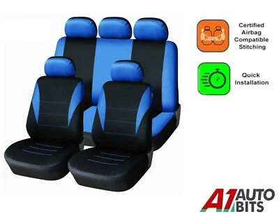 For Citroen C3 C4 Car Seat Cover Set Blue Black Fabric Full Set  - Image 1 of 4