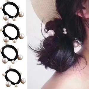 5PCS Women Elastic Large Pearl Hair Scrunchies Rope Ties Rings Ponytail Holders - Picture 1 of 5