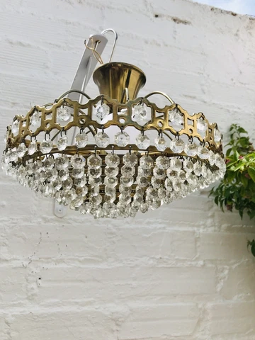 Very Small Petite Vintage Tiered Crystal Chandelier Brass 9 x 11", French Cover