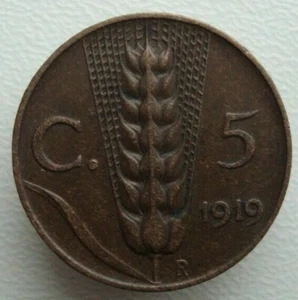 Italy 5 Centesimi 1919 Vittorio Emanuele III Bronze Coin S4 - Picture 1 of 5