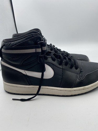 Size 12 Air Jordan Retro 1 Strap High Black and White Nylon