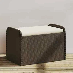 Sitzbank mit Stauraum & Kissen Braun 80x51x52 cm Poly Rattan - Bild 1 von 11