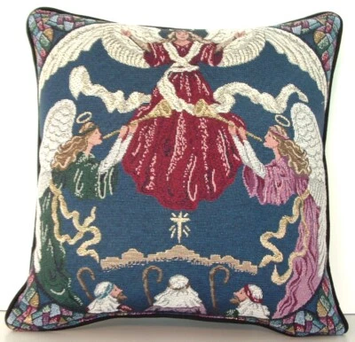 Presépio - Anjos, Pastores, Cidade, Mancha, Destaques, Travesseiro de Tapeçaria Novo - Imagem 1 de 4