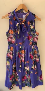 Bea & Dot by ModCloth Size S Womens Purple Floral Short Pleated Dress - Picture 1 of 13