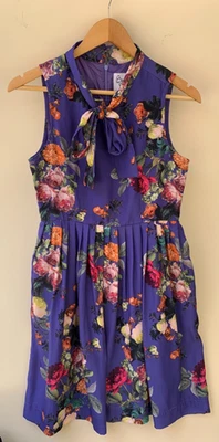 Bea & Dot by ModCloth Size S Womens Purple Floral Short Pleated Dress - Image 1 of 4
