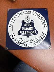 Vintage Bell System Long Distance Telephone Porcelain Sign - Picture 1 of 1