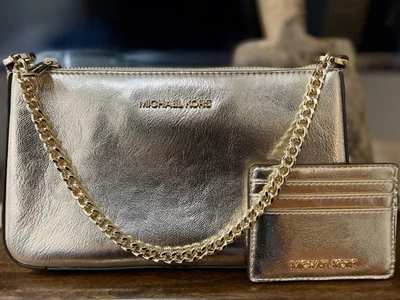 Michael Kors  Cross Body / Clutch Metallic Gold Bag with matching card holder  - Image 1 of 4