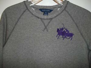 Ralph Lauren Boys Pullover Size L (12-14)  Long Sleeve Gray Purple 2 Ponies 
