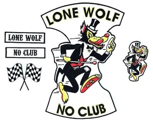 No Club Lone Wolf back patch 5pc set badge rocker hot rod car motorcycle jacket - Picture 1 of 1