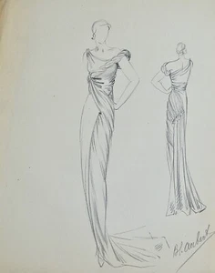 Atelier VIONNET - Dessin original - Crayon - Robe 508 - Picture 1 of 2