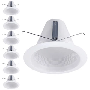 6 Inch Recessed Can Light Trim, White Air Tight IC Rated Baffle Trim, Pack of 6 - Picture 1 of 8