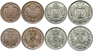 Austria Franz Joseph I - Collection Set 4 Coins - 1 2 10 20 Heller 1892-1914 LOT - Picture 1 of 1