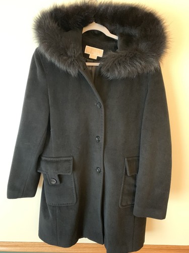 MICHAEL KORS Cappotto con cappuccio nero lana d'angora taglia 12 lunghezza media