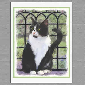 6 Black & White Tuxedo Cat Blank Art Note Greeting Cards - Picture 1 of 1