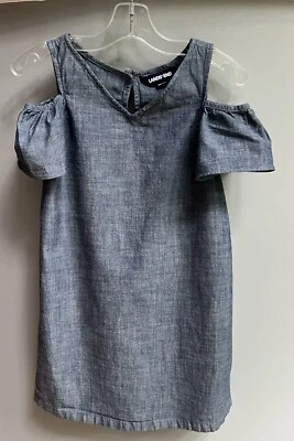 Girls Lands End Chambrey Dress Size 7  Short Cold Shoulder Sleeve - Image 1 of 4