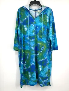 LOGO Lounge Dress Womens Large Lori Goldstein Tie Dye Hooded 3/4 Sleeve Pockets - Picture 1 of 11