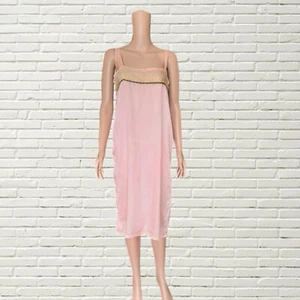 Vintage 1920s Pink Silk Slip Dress Tan Lace Xs/s Art Deco - Picture 1 of 6
