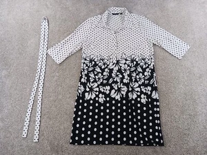 Mlle Gabrielle Womens Dress XL Black White Floral Geometric Belted NWOT - Picture 1 of 15