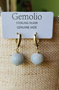 New with Tag Gemolio 14k GP Sterling Silver & Carved Round Jade Earrings