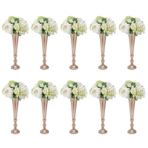 10Pcs Gold Flower Vases Wedding Table Centerpieces Metal Trumpet Vase 20.5" Tall - Picture 1 of 10