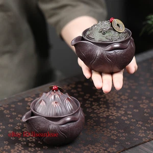 Purple Clay Teapot Spittor Hand Held Teapot Lotus Tea Dispenser Fair Cup 160ml ﻿ - Picture 1 of 7