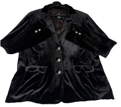 女式黑色天鹅绒西装外套 XL 码 Grunge 精致学院风 80 年代 90 年代 Y2K 时尚 — 第 1/4 张图片