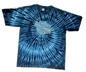 Vintage Harley Davidson T-Shirt Herren Gr. XXL Batik 100% Baumwolle Navy & Himmelblau - Bild 1 von 13