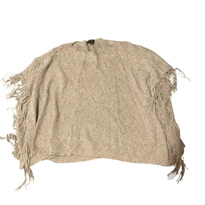 Lauren Ralph Lauren Beige Fringe Poncho Cape Wool Blend Sweater - Picture 1 of 9