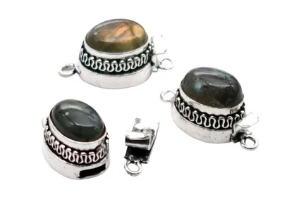 2 Pcs Labradorite Box Clasp 1 Strand Antique Silver Plated - Image 1 of 4
