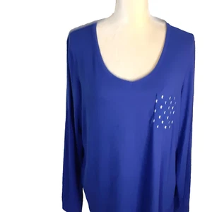 Liz Claiborne royal blue sleep shirt pajama top L ribbed polyester blend - Picture 1 of 3