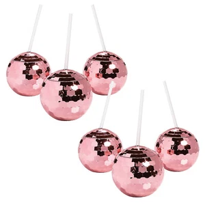 Fun Express Pink Disco Ball-Shaped BPA-Free Plastic Cups with Lids & Straws Bulk - Picture 1 of 1