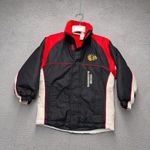 Chicago Blackhawks Jacket Boys Small Black Red Reebok Full Zip Fleece Lined FLAW - Picture 1 of 13