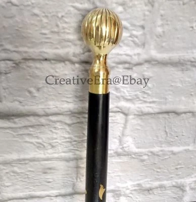 Antiguo bastón de cabeza de perilla de latón con incrustaciones de latón negro bastón regalo Foto 1 de 4