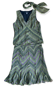 Alfani Womens Multicolor Stripe Sleeveless Tank (12) & Skirt (14) Set w/ Scarf  