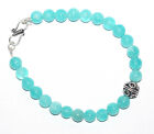 Sky Jade Round 8-9 mm Beads 925 Sterling Silver 5" Strand Bracelets RE49