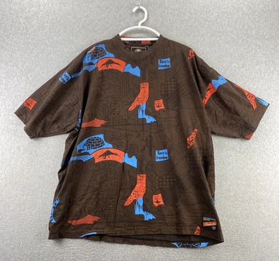 Akademiks XL Brown Red Blue Race To Freedom Graphic Tee 100% Cotton Streetwear - Image 1 of 4