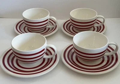 Crate & Barrel Christmas Red Stripe Jumbo Cups/Mugs-Plates-Dessert-Set of 8-NEW - Image 1 of 4