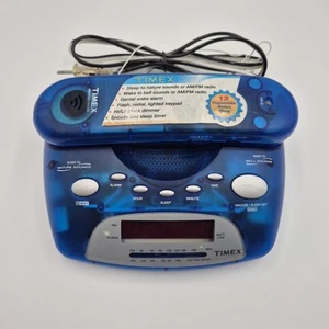 Vintage Timex AM/FM Translucent Alarm Clock Telephone T299L Blue Retro - Picture 1 of 9