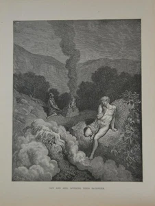 Antiker Gustave Dore religiöser Kunstdruck Kain und Abel gedruckt 1880 christlich - Bild 1 von 9