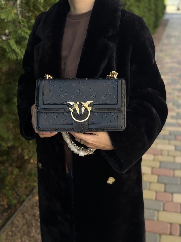 NUEVO Bolso Bandolera Pinko Fashion Simply Love Mediano Cuero Negro Dorado Foto 1 de 4