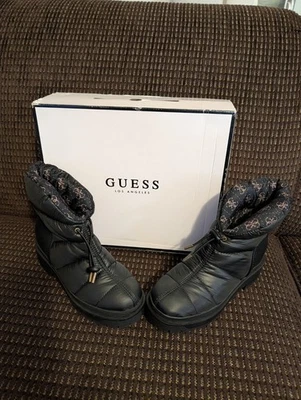 Women's 5.5 M Guess Black Leeda2 Puffer Ankle Boots, New - Image 1 of 4
