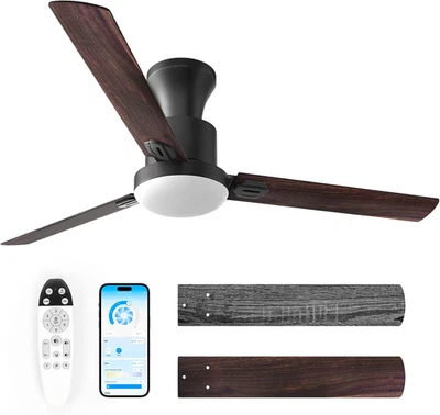 Ceiling Fans with Lights, 42 Inch Flush Mount Ceiling Fan with Light and Remote - Image 1 of 4