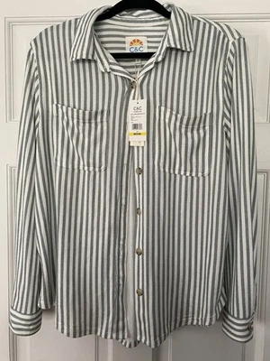 C&C California Womens Shirt SZ M Striped Blue White Long Sleeve New W/Tags Soft - Image 1 of 4