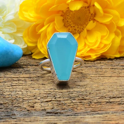 Adorabile Acqua Calcedonio Gemma 925 Argento Sterling Mano Anello Tutti Taglia - Immagine 1 di 4